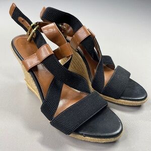 Banana Republic Shoes Womens 9 brown black jute wedge heels preppy summer